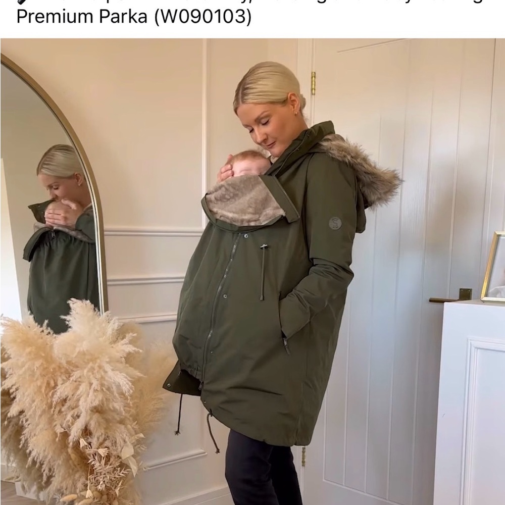Seraphine Olive Maternity Ski Jacket with Faux Fur Hood